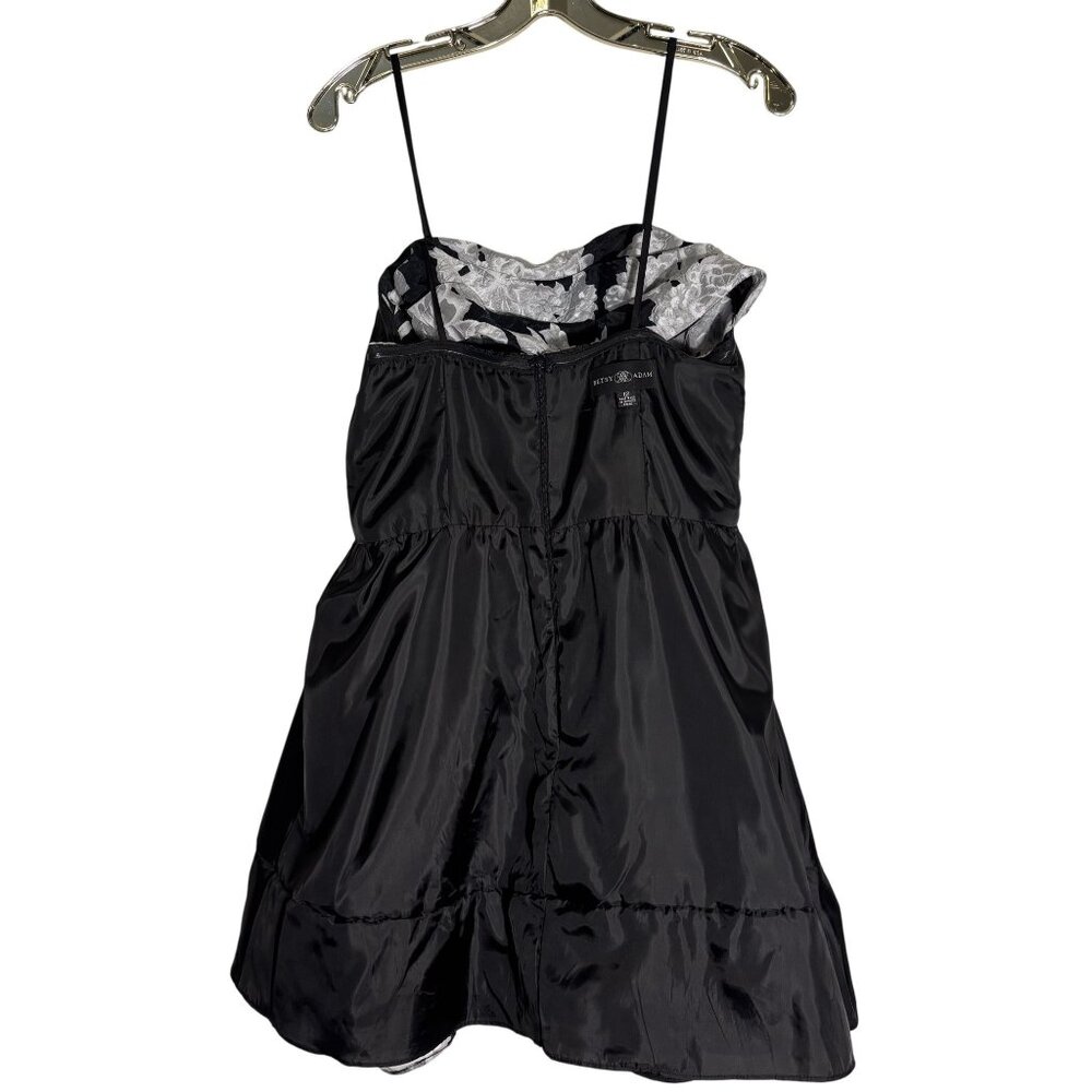 Betsy & Adam Strapless Black & White Floral Print Dress Size 12 Made In USA - Picture 15 of 16
